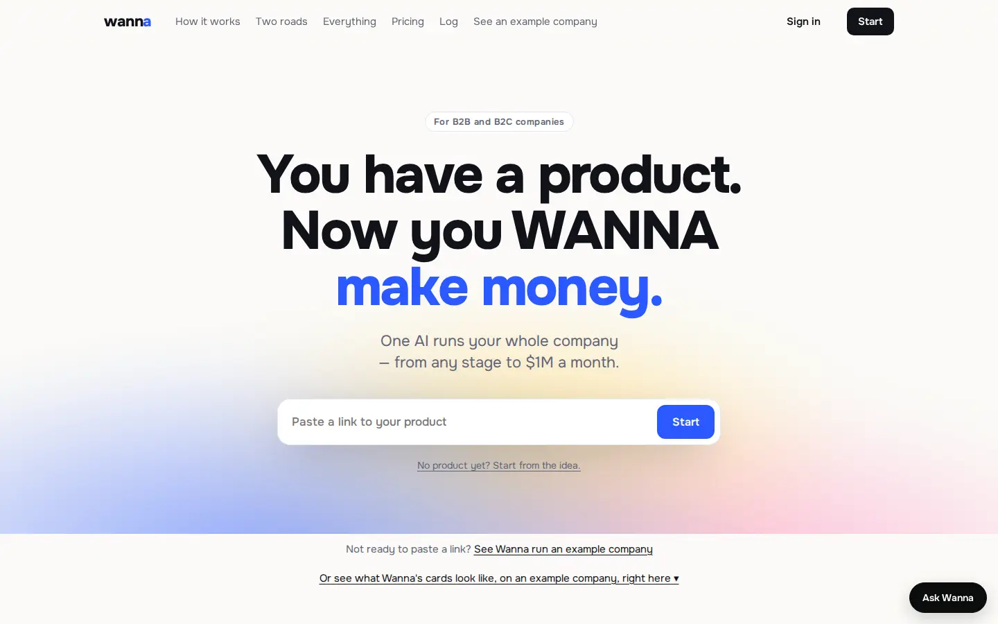 The first screen: one field for the link to your product