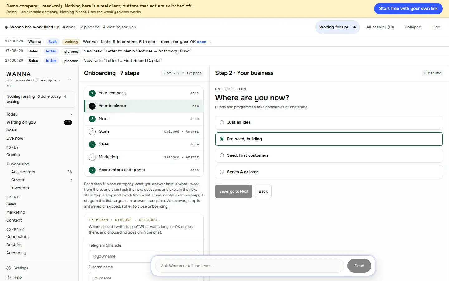 Onboarding: one question per step